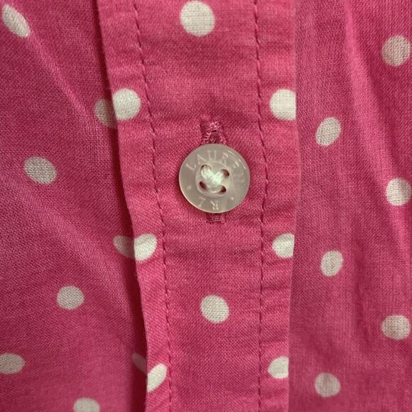 Lauren Ralph Lauren Bright Pink White Dot Cotton Voile LS Button Shirt Size PL - Picture 7 of 10